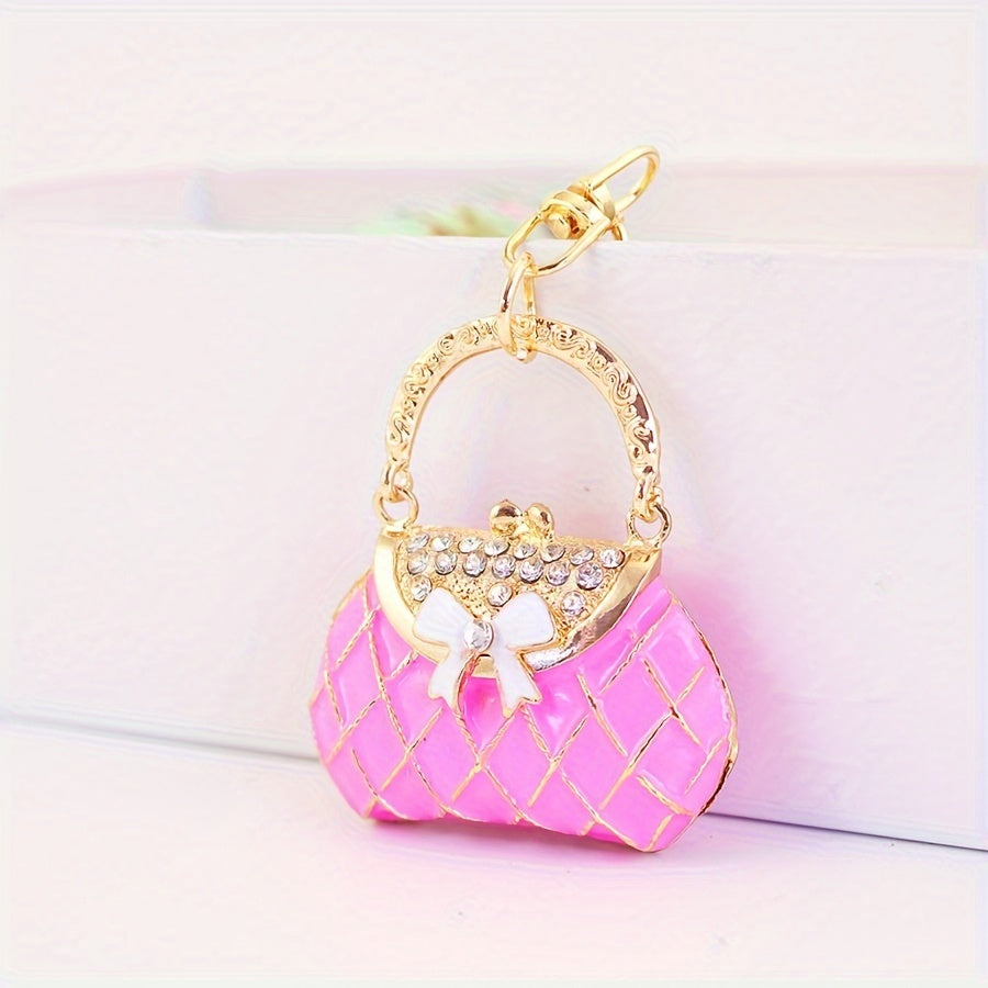Sleek Rhinestone Bow Kalit zanjiri - Qotishma materialidan tayyorlangan, ayollar sumkalari va avtomobil kalitlari uchun Lobster Clasp Charm bilan - U uchun ideal sovg'a
