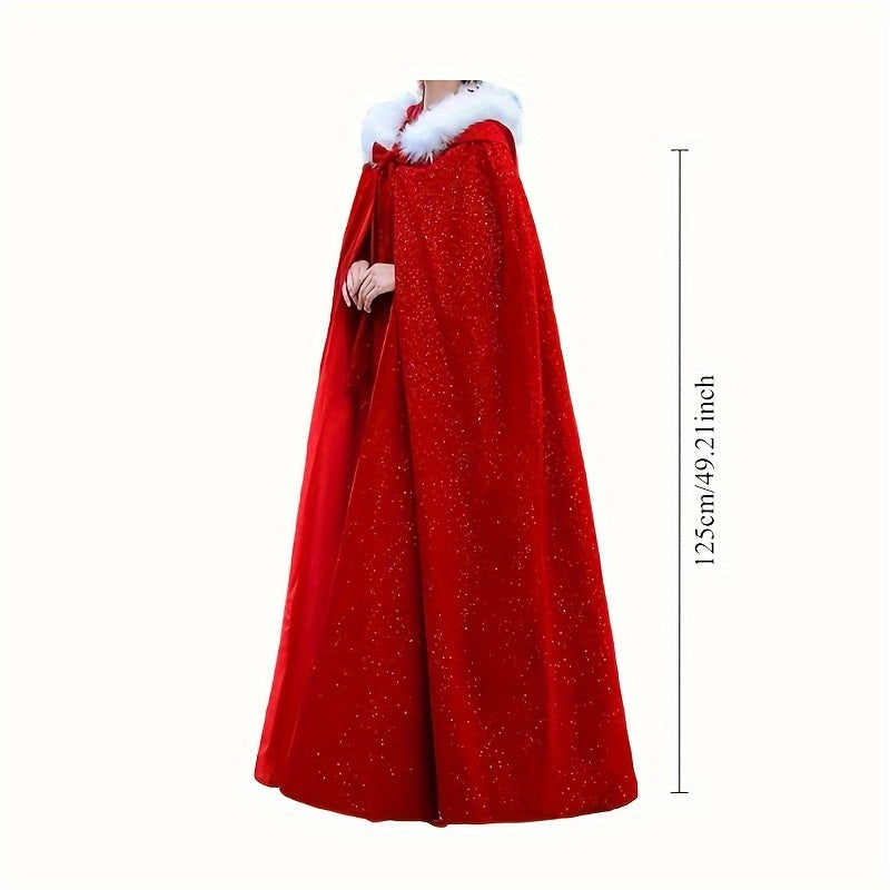 Красный накидка с пайетками и воротником из искусственного меха для женщин, стильный костюм и гламур
