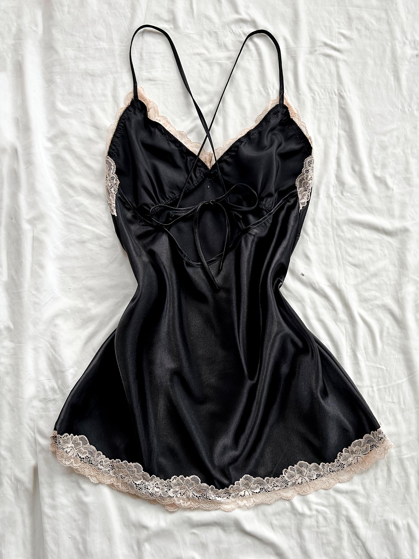 Women's V-Neck Sleeveless Nightgown with Lace Trim Polyester Solid Color All-Season Sleep Dress