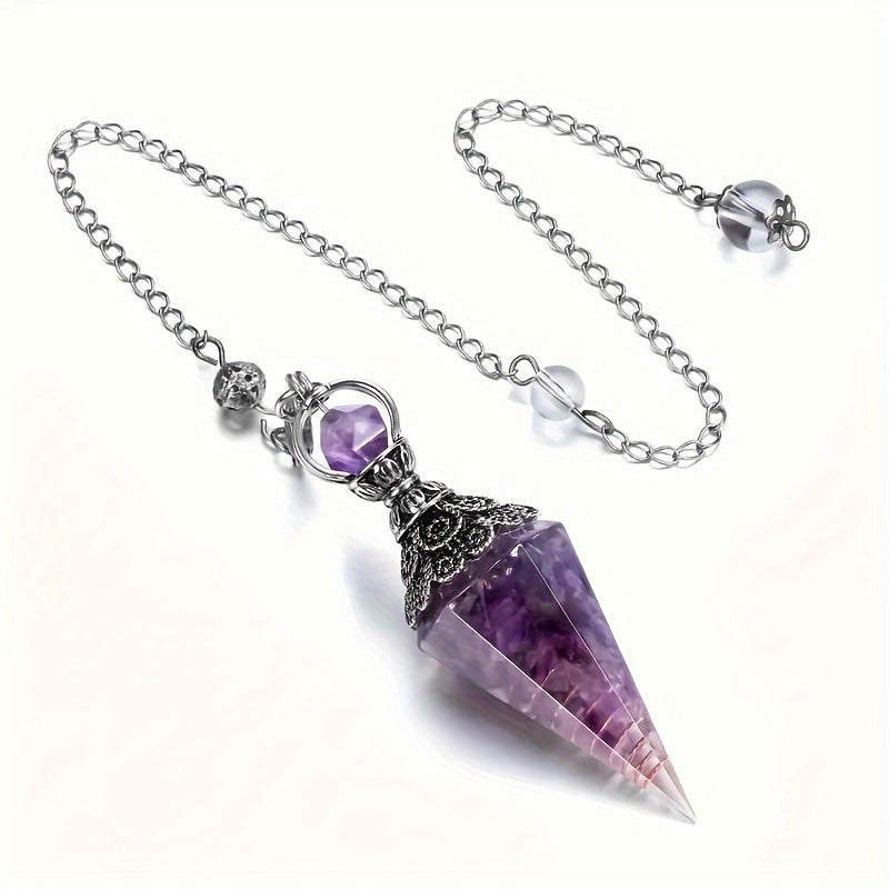 Amethyst Dowsing Pendulum with Natural Crystal and Hexagonal Resin Pendant