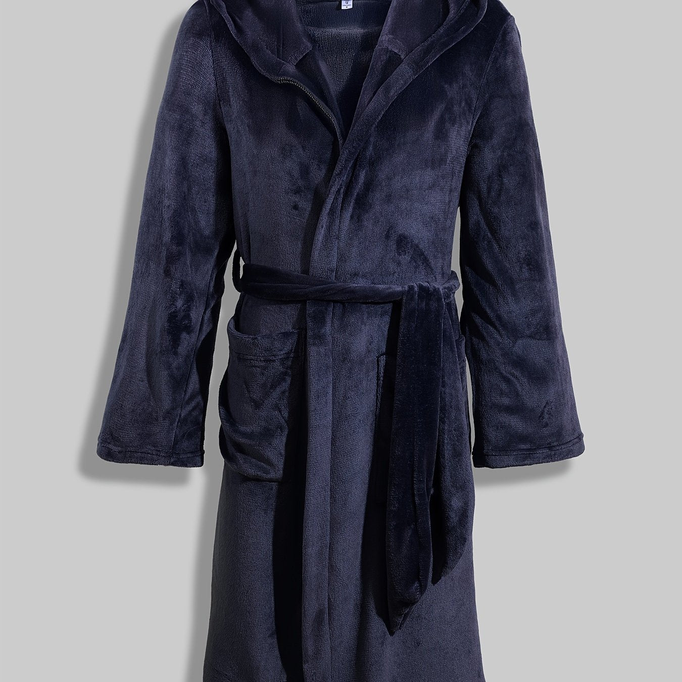 Men's Flannel Hooded Robe with Pockets Belt Casual Lounge Wear