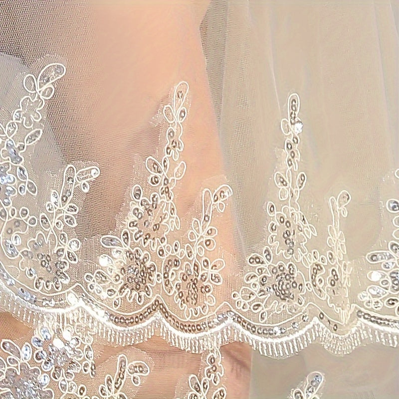 2-Layer Sequin Bridal Veil and Comb Set for Weddings and Events