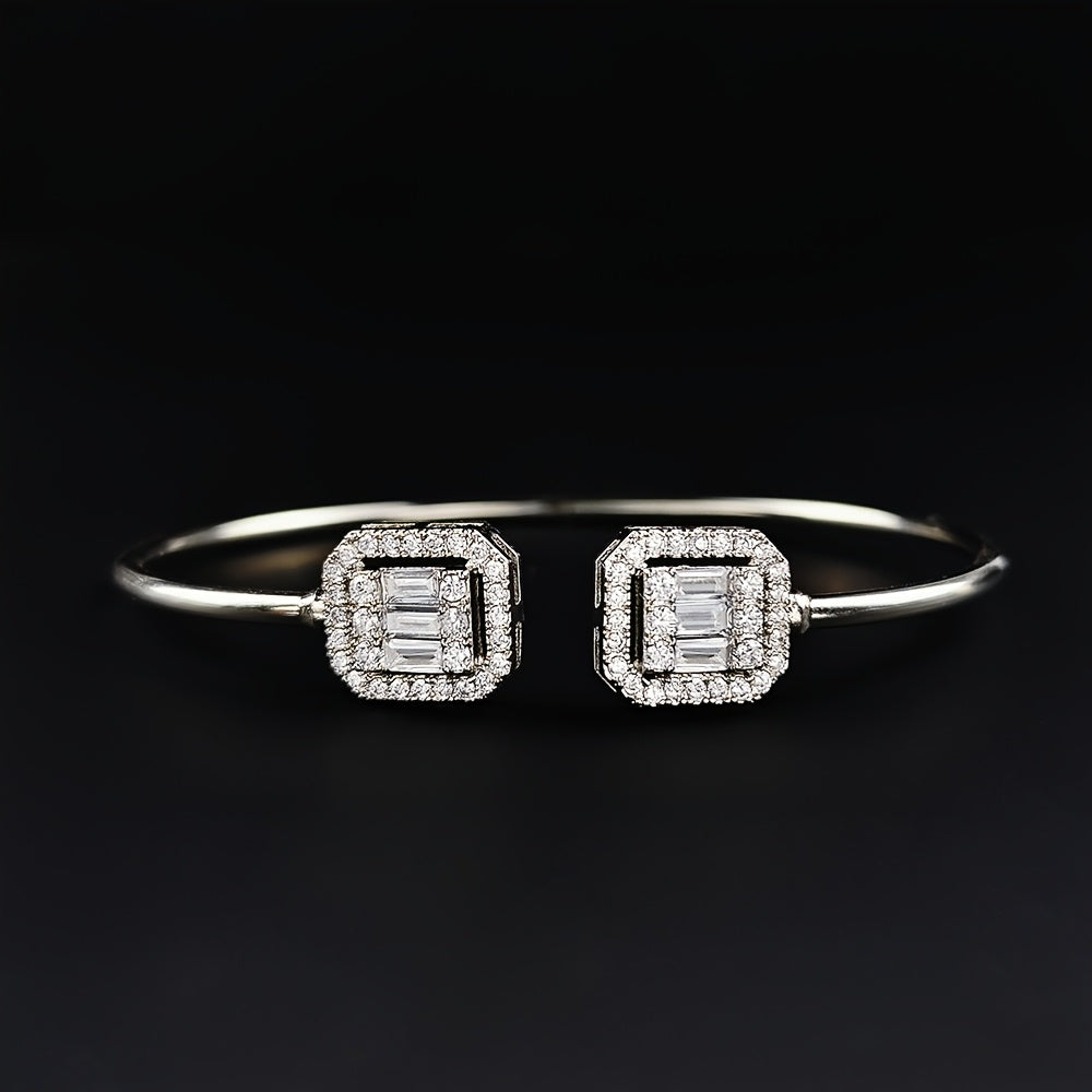 Women’s Copper Open Cuff Bracelet with Square Synthetic Zirconia Stylish Jewelry