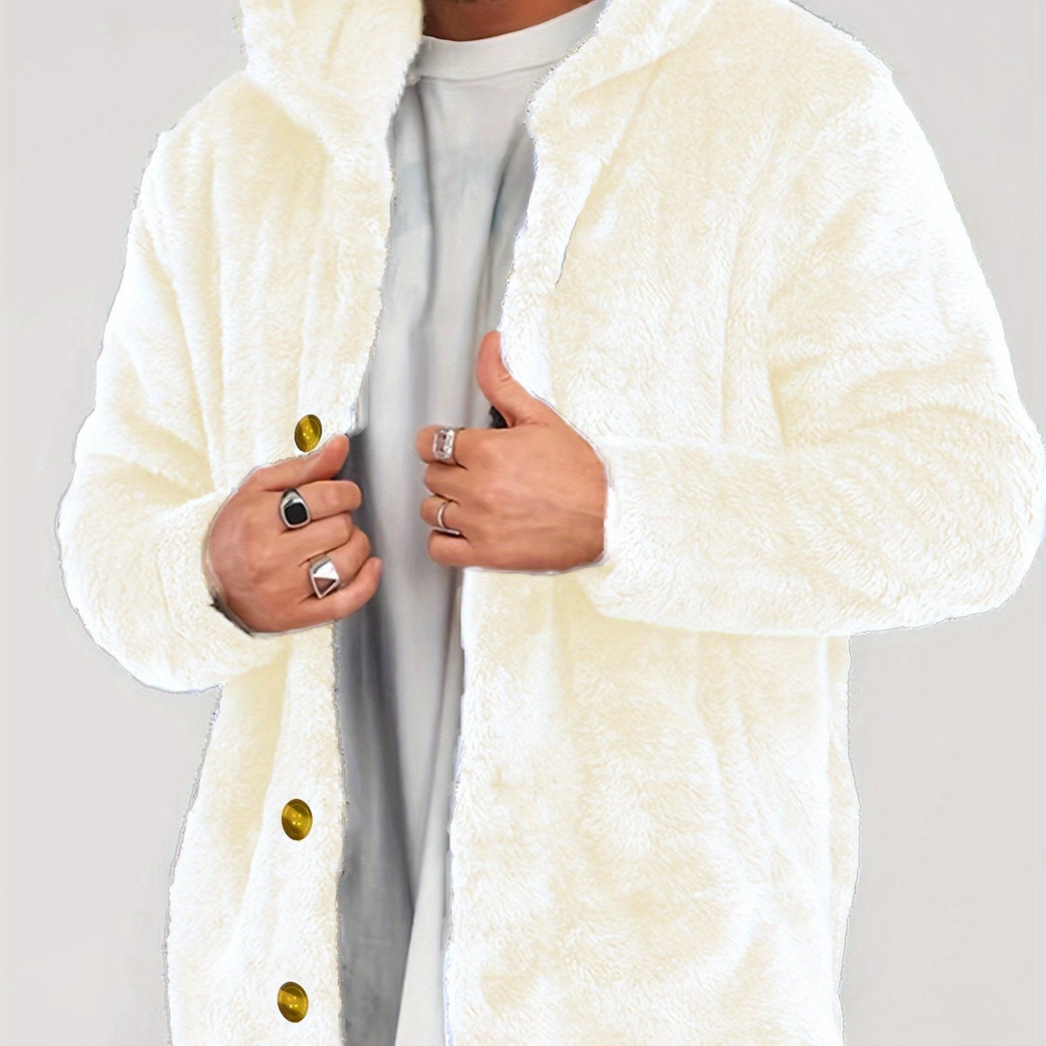 Cárdigan con capucha de pelo sintético marrón para hombre con bolsillos de botones, talla grande, ropa exterior casual de otoño e invierno