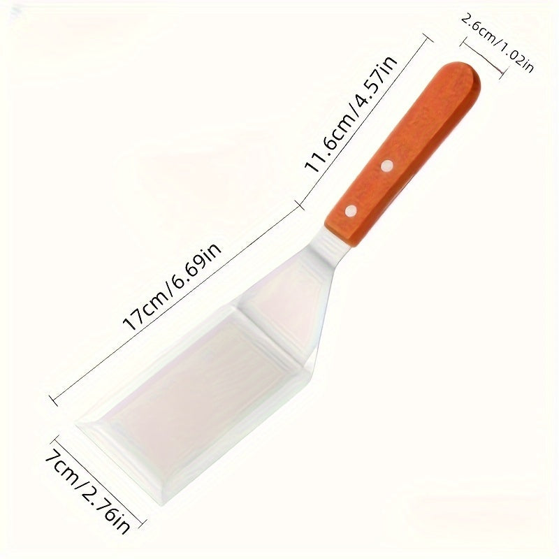 Stainless Steel Kitchen Spatulas Set with Wooden Handles for Grilling and Cooking