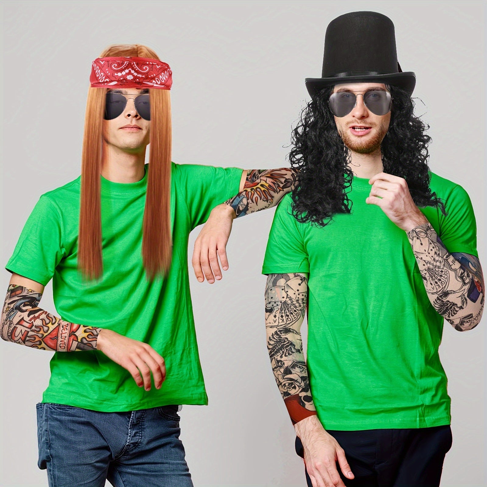 Retro Rocker Costume Set 7-Piece 70s/80s Heavy Metal Hippie Accessories