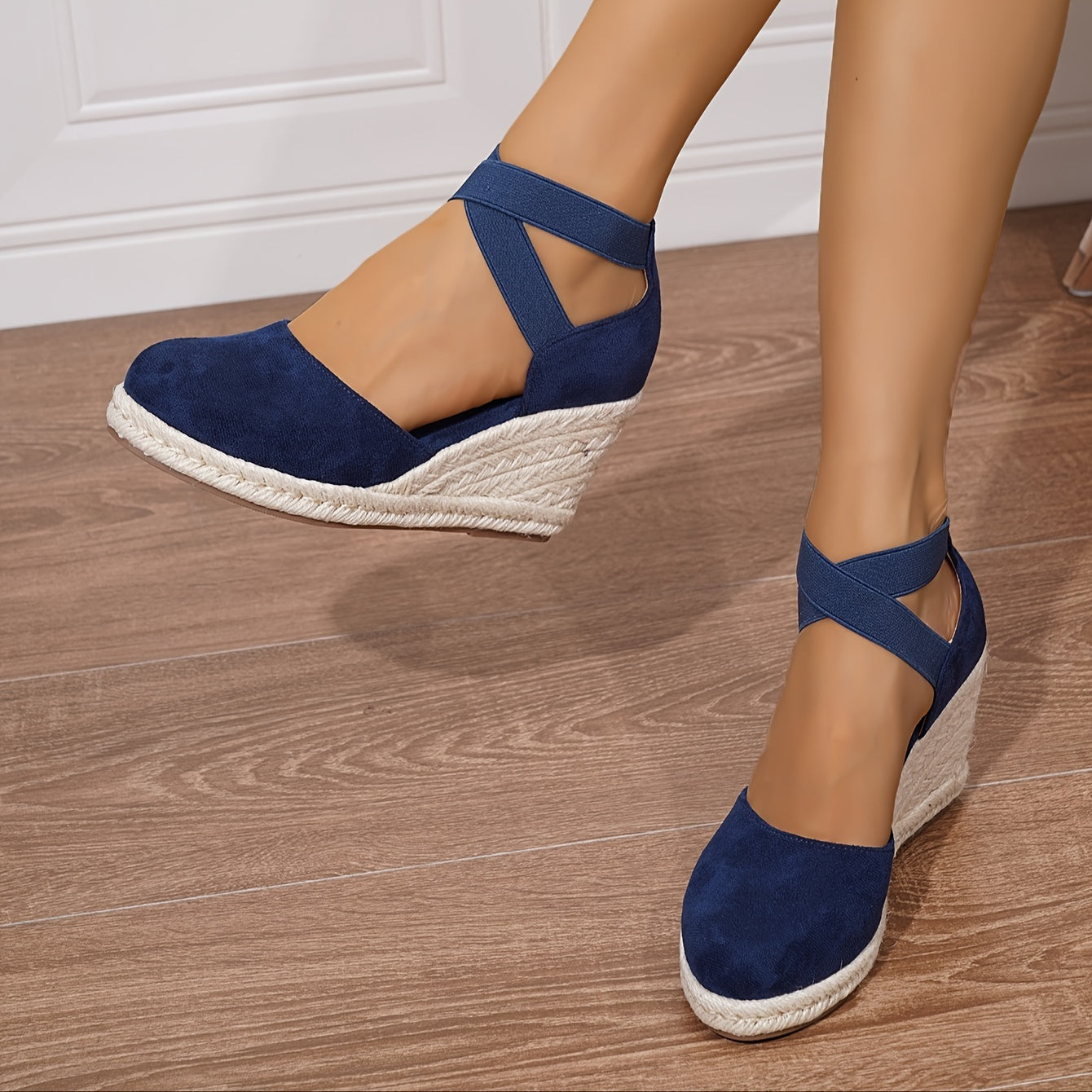 Women's Wedge Sandals Slip-On Platform Heel Round Toe Non-Slip Fabric Casual