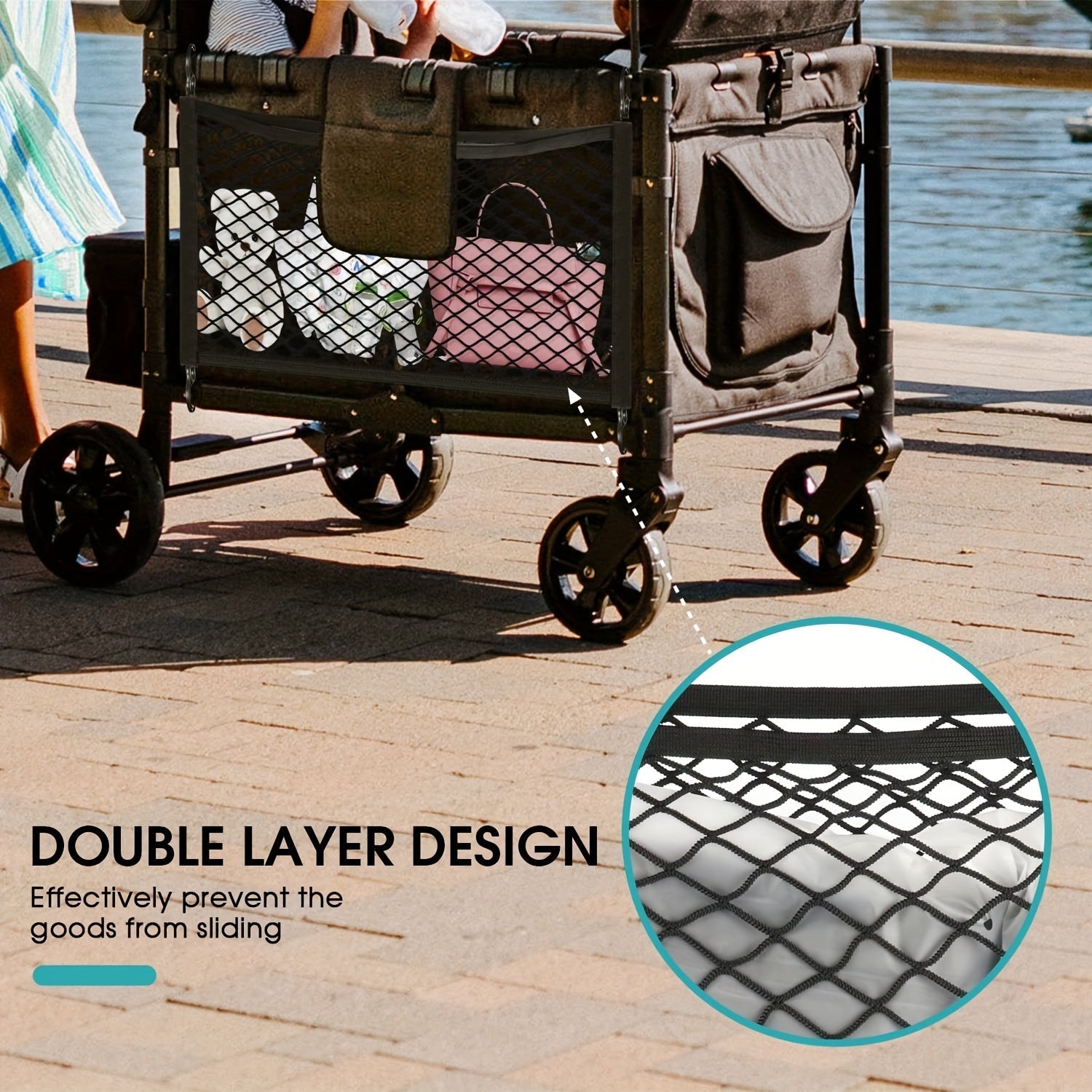 Universal Fit Stroller Wagon Cargo Net with Organizer for Large Storage