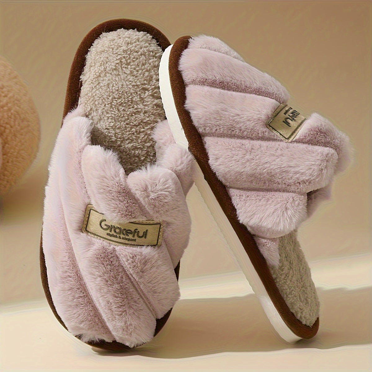 Women’s Plush Fleece Indoor Slippers Black Pink White Cozy House Shoes