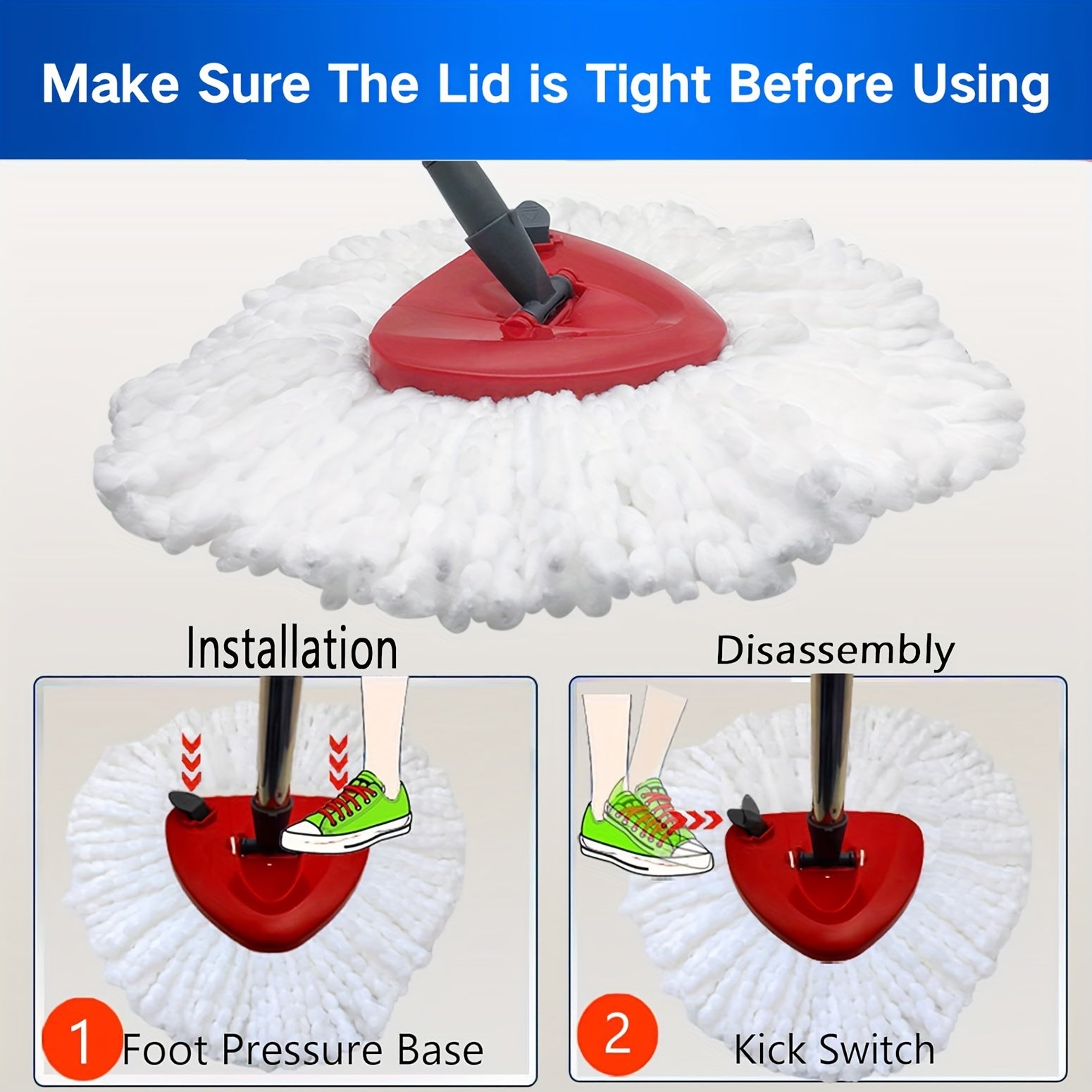 Mop Replacement Parts Set with Microfiber Heads and Adjustable Handle for Spin Mop System