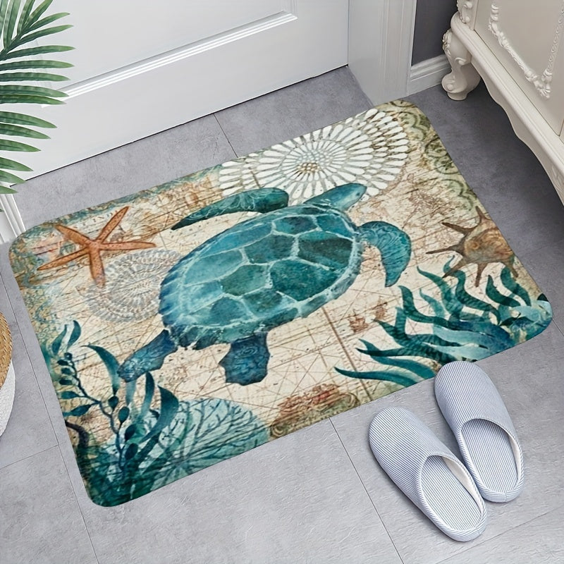 Нескользящий коврик для двери дома, ванной комнаты или кухни - моющийся коврик для ванной с изображением морского осьминога и резиновой основой; винтажный дизайн с изображением морских животных - 1 шт.