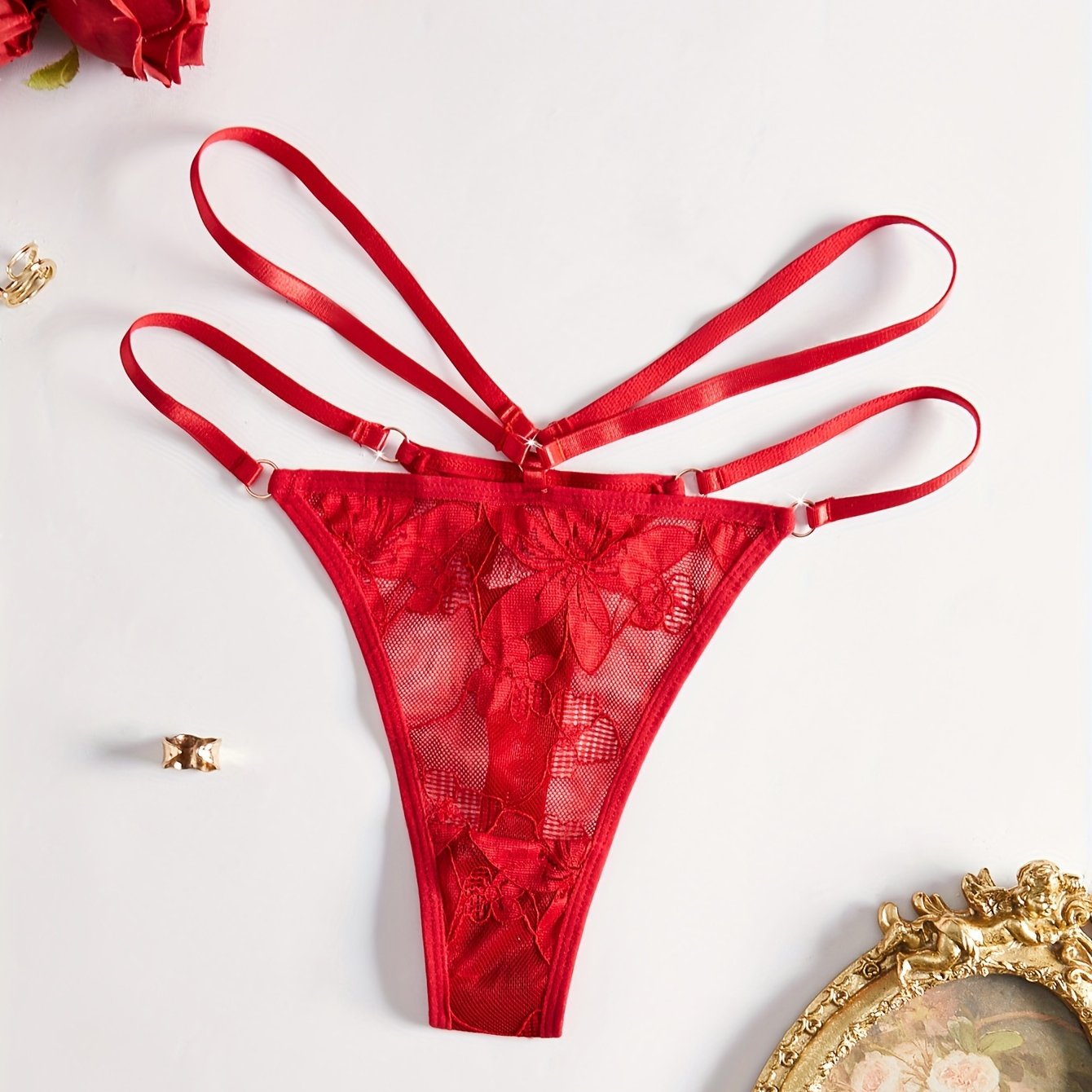 Red Lace Thong for Women with Straps and Comfortable Fit