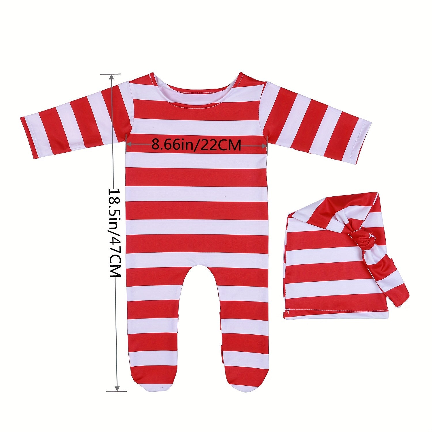 Baby Christmas Costume Props Striped Romper and Long-Tailed Hat for Holiday Photos