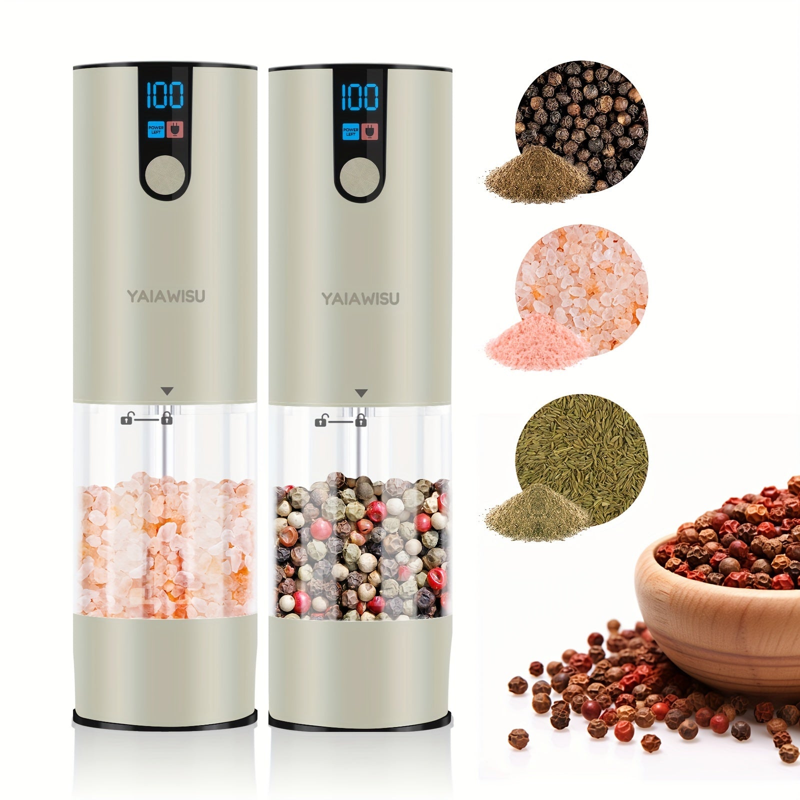 Juego de 2 piezas de molinillos de especias eléctricos con pantalla LCD, recargables por USB, de molienda gruesa/fina, para cocina, restaurante y barbacoa