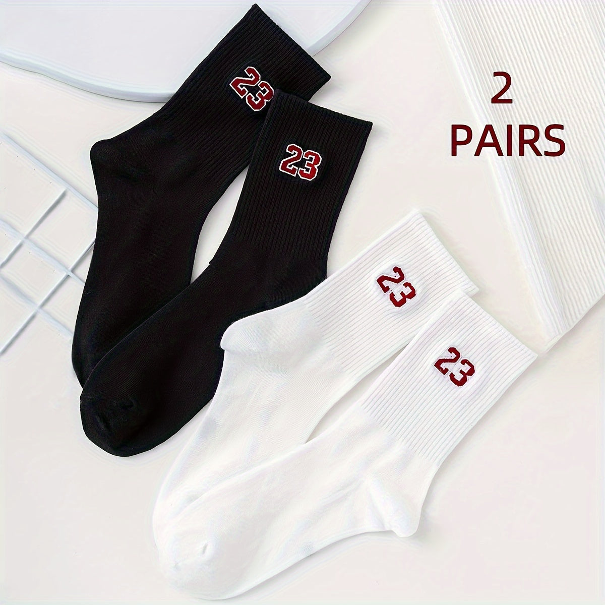 Men's Short Crew Socks 2 Pairs Breathable Comfortable Casual Sports Outdoor