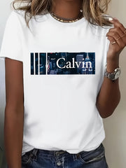 Plus Size Women's White Casual T-Shirt With Graphic Print