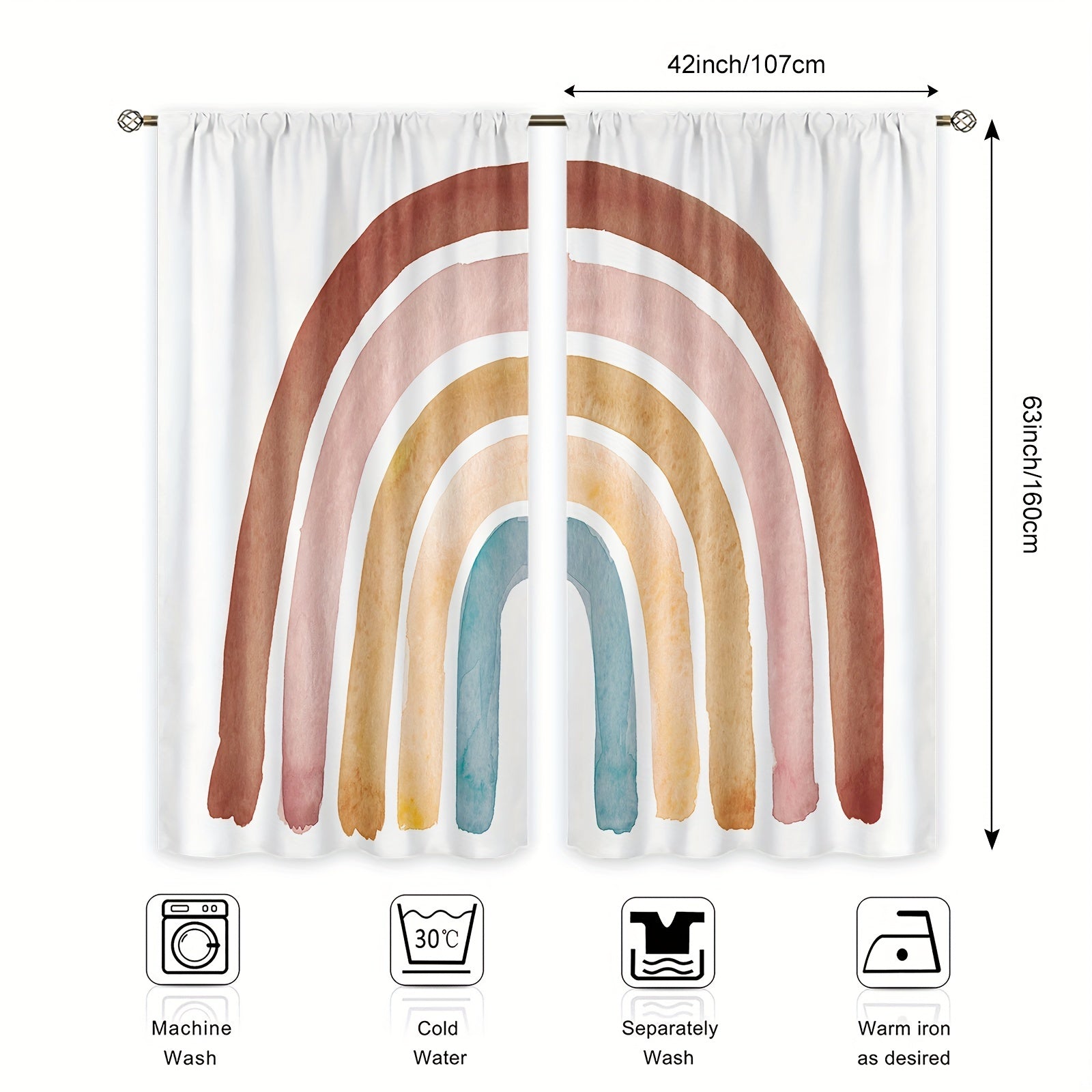 Bohemian Rainbow Cartoon Polyester Curtains 214x160cm 2 Pieces