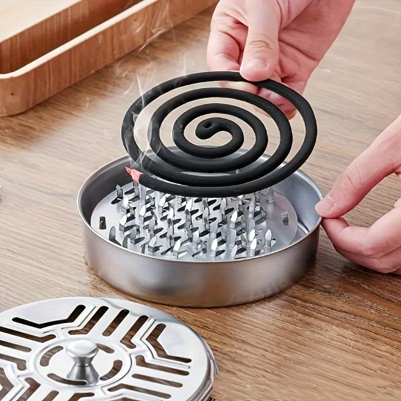 Stainless Steel Mosquito Coil Holder with Lid and Handle for Home Use