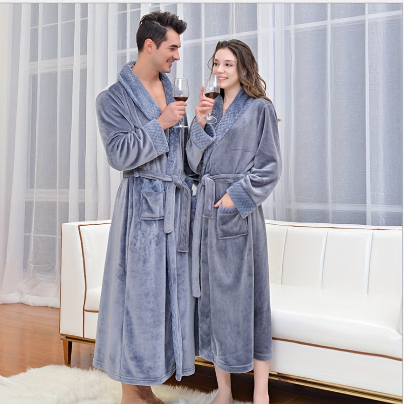 Unisex Flannel Bathrobe for Autumn Winter Cozy Nightwear Home