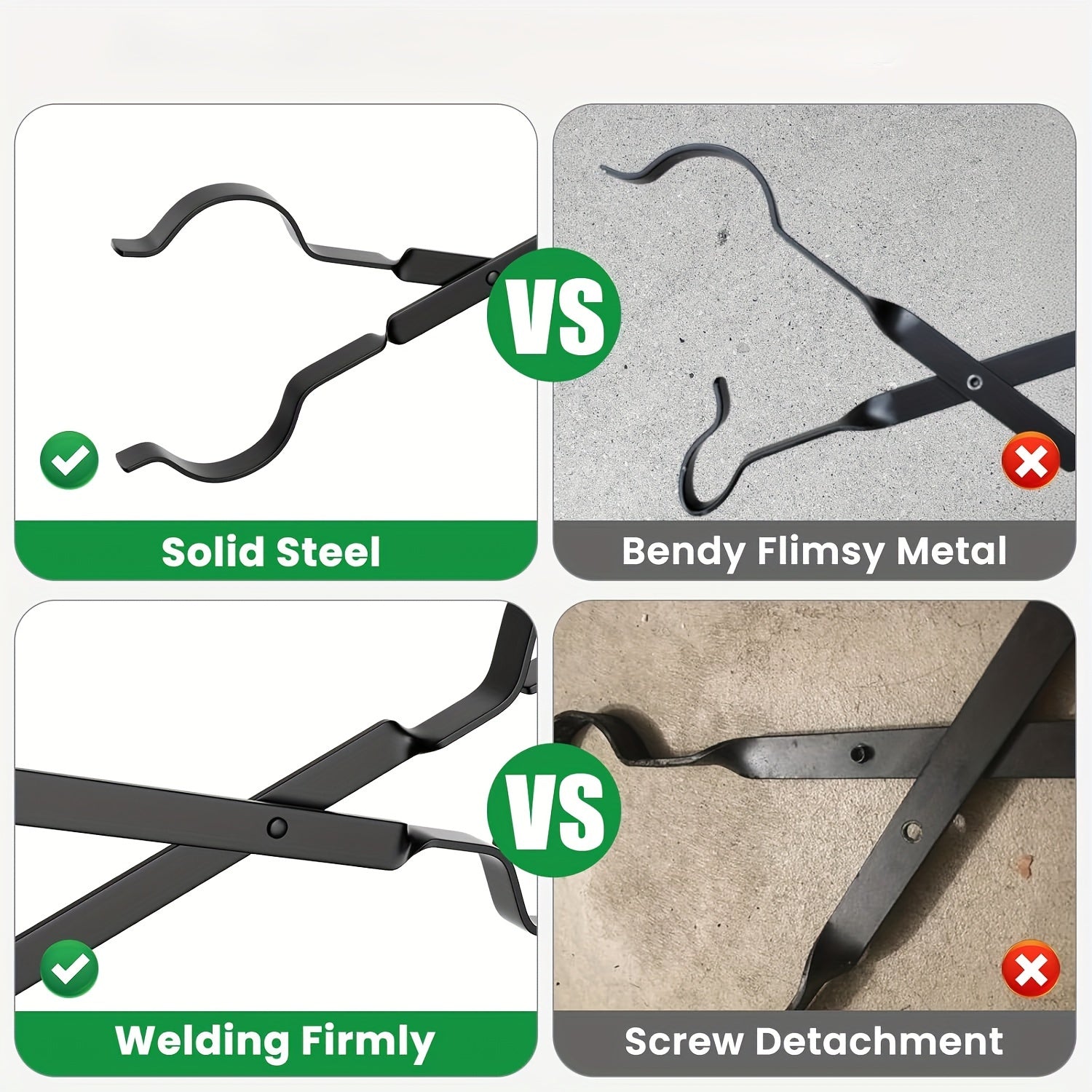 Collapsible Fireplace Poker Set 2 Pieces Rustproof Black Indoor Outdoor Use