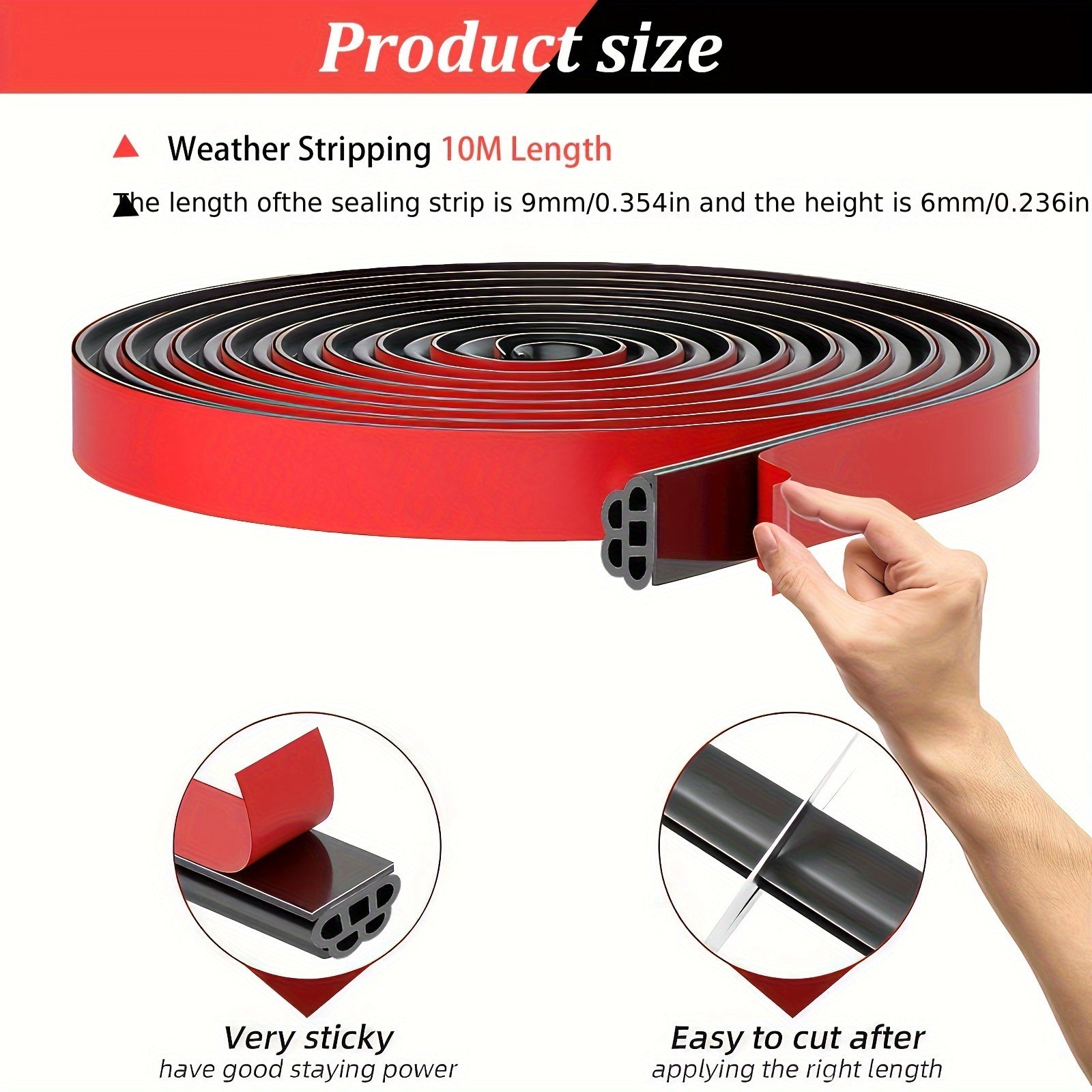 Car Noise Insulation Seal Strip 10m Weatherproof Rubber Door Window Filler