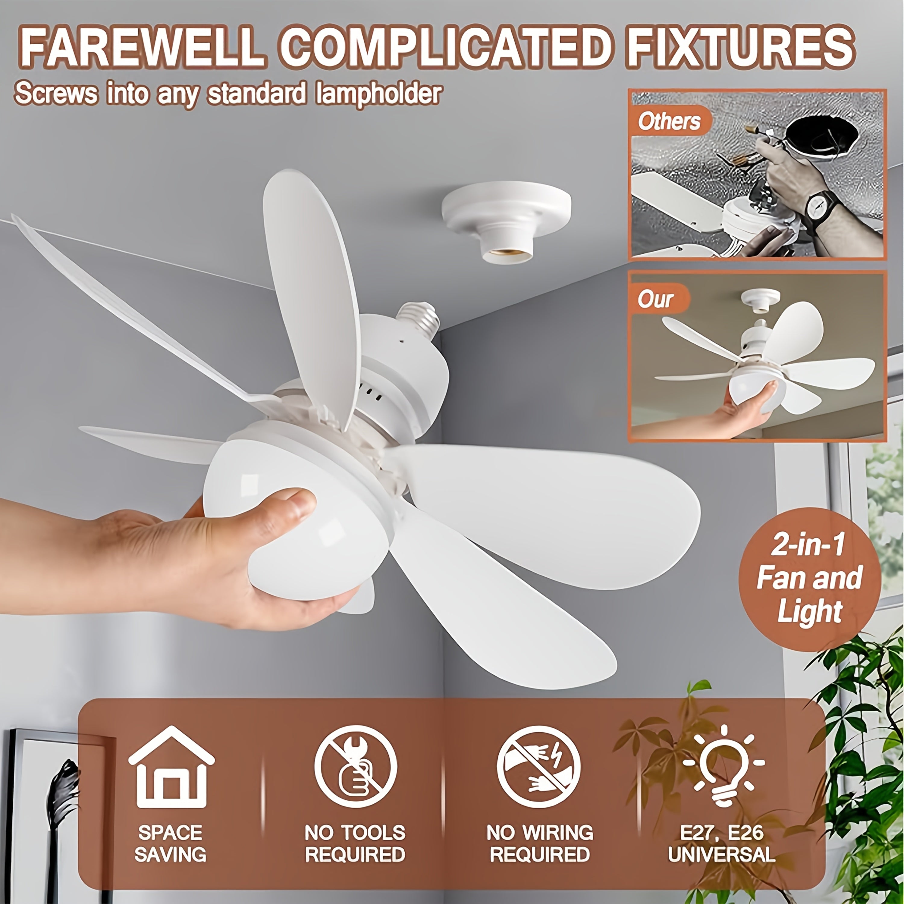 52cm Ceiling Fan Light with Remote Dimmable 3000K-6500K E26/E27 Socket White