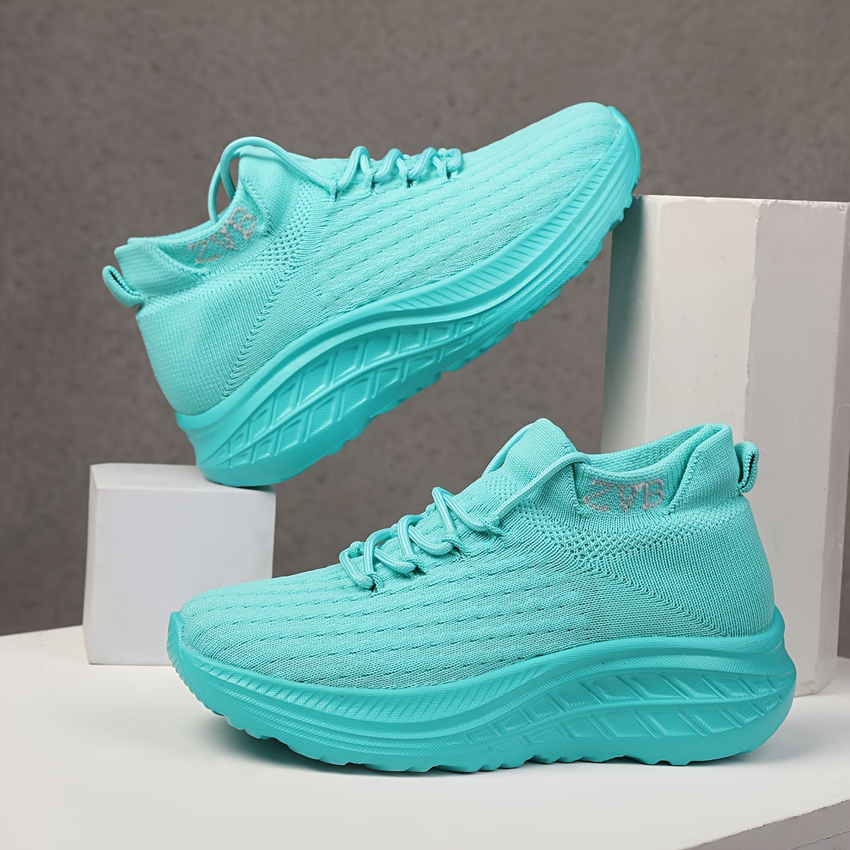 Women's Knitted Platform Sneakers Breathable Casual Low-Top Wedge Shoes