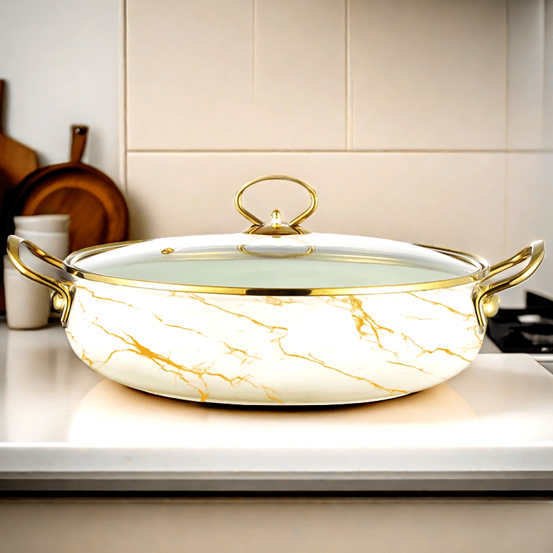 Enamel Seafood Pot 29.97cm with Glass Lid for Soups Stews and Hot Pots