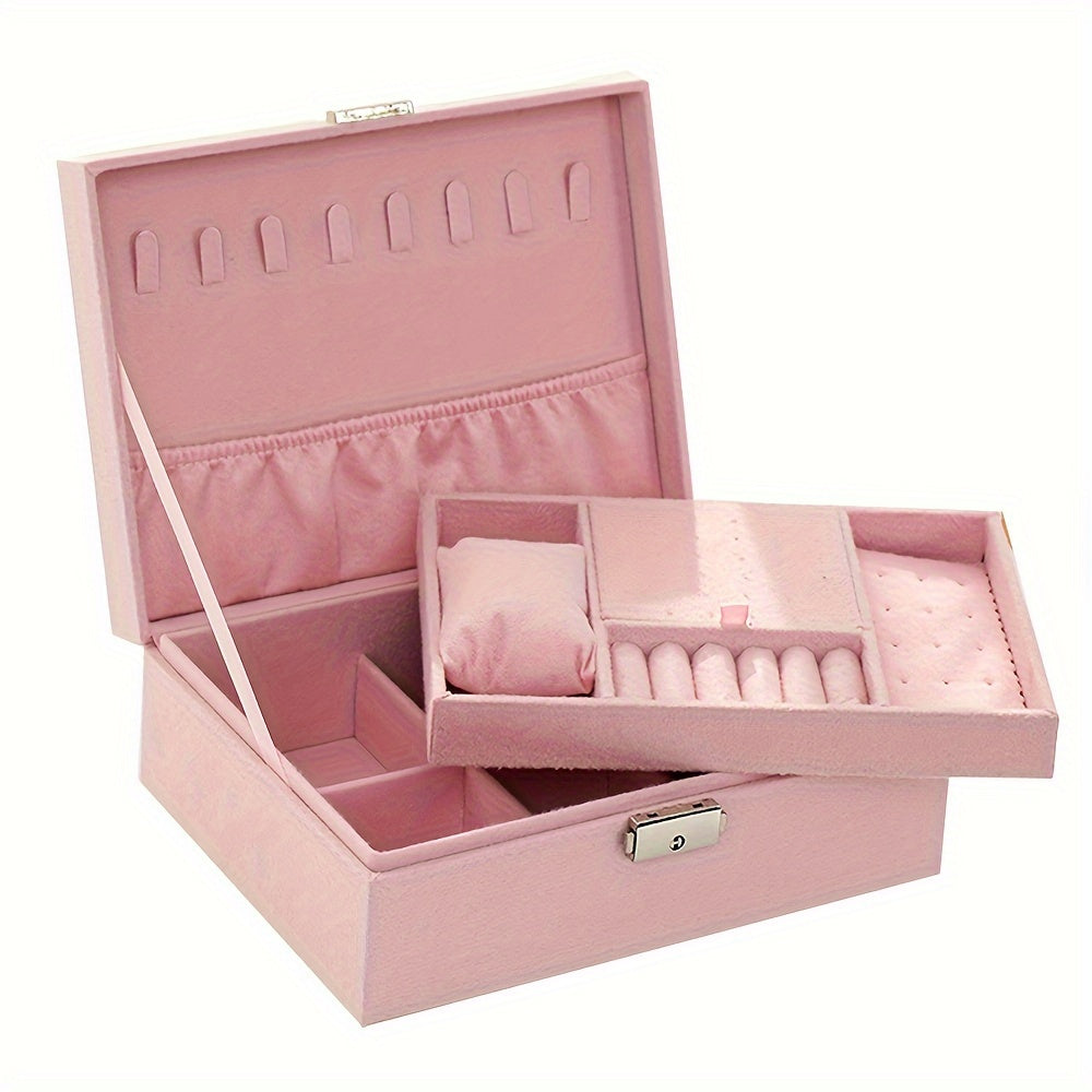 Large Capacity Double Layer Jewelry Storage Box with Lock for Necklaces Watches Earrings
