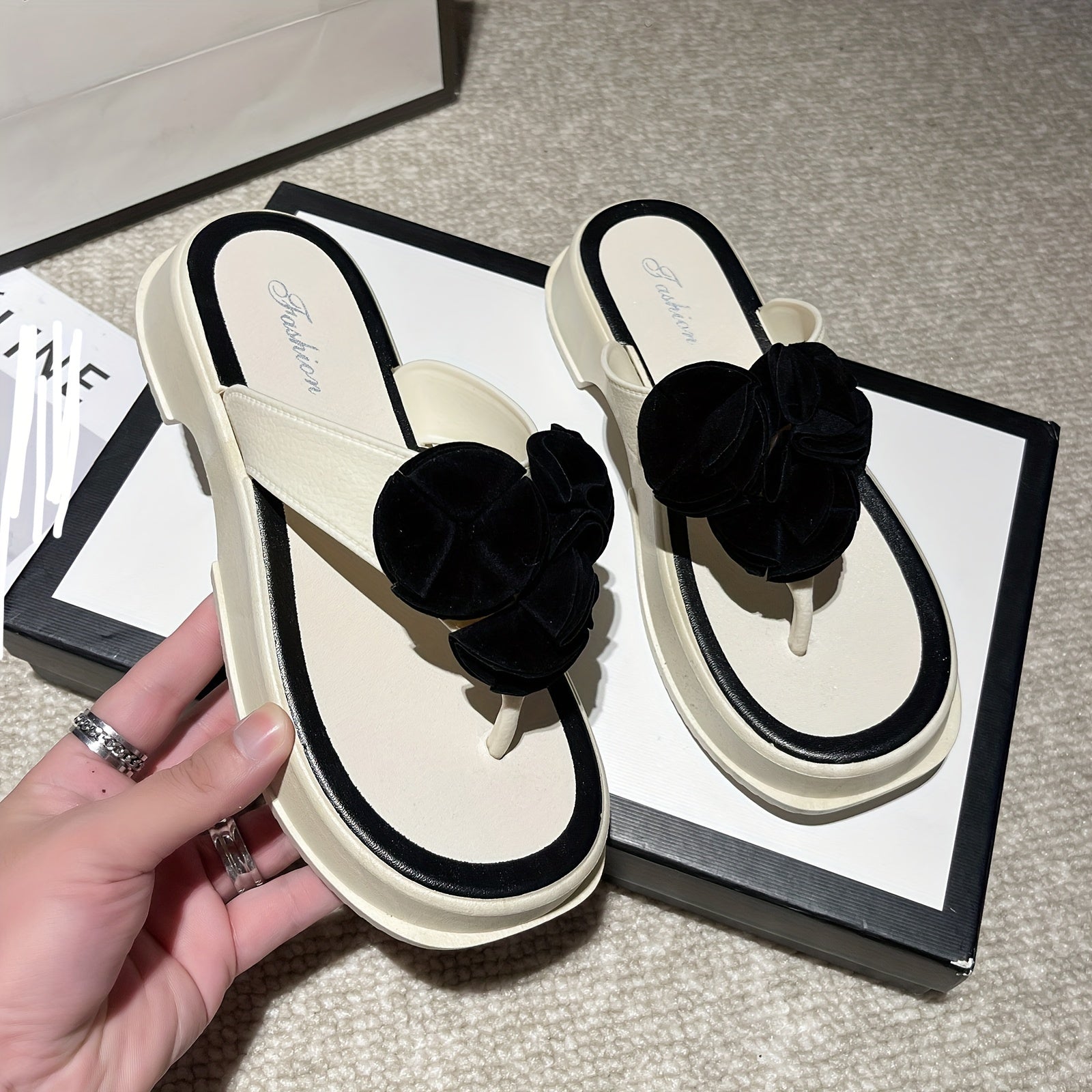 Women's Platform Flip-Flops with Rhinestone Accents Waterproof All-Season Slide Sandals