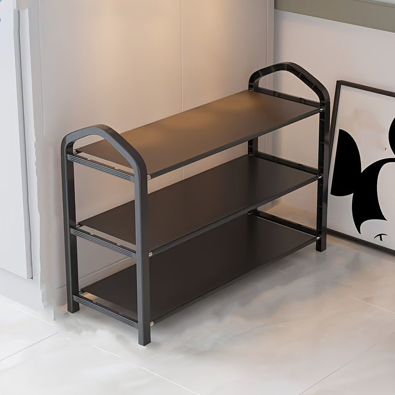 Черная 3-уровневая штабелируемая полка для обуви, пластиковый отдельно стоящий органайзер для гостиной, напольная полка для обуви без деревянных материалов - не требуется электричество или батарейки