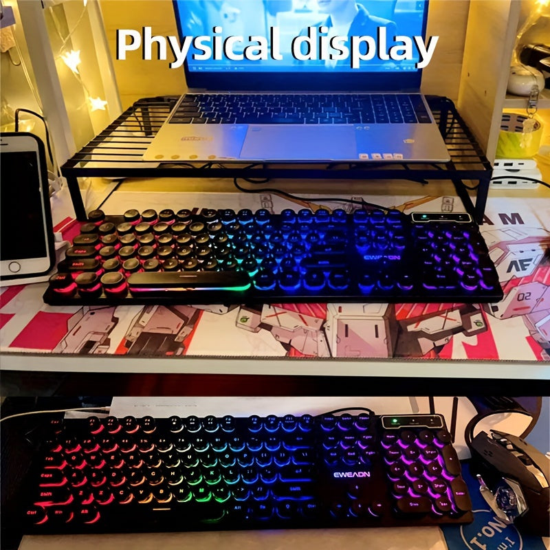 Teclado de juego con cable RGB retro punk ergonómico de 104 teclas para PC portátil