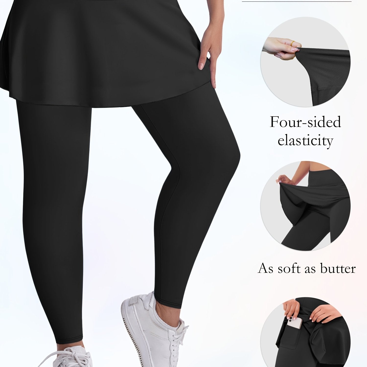 Plus o'lchamli yuqori belli legginslar, 9-teshikli dizayni bilan, ayollar uchun, bir rangda