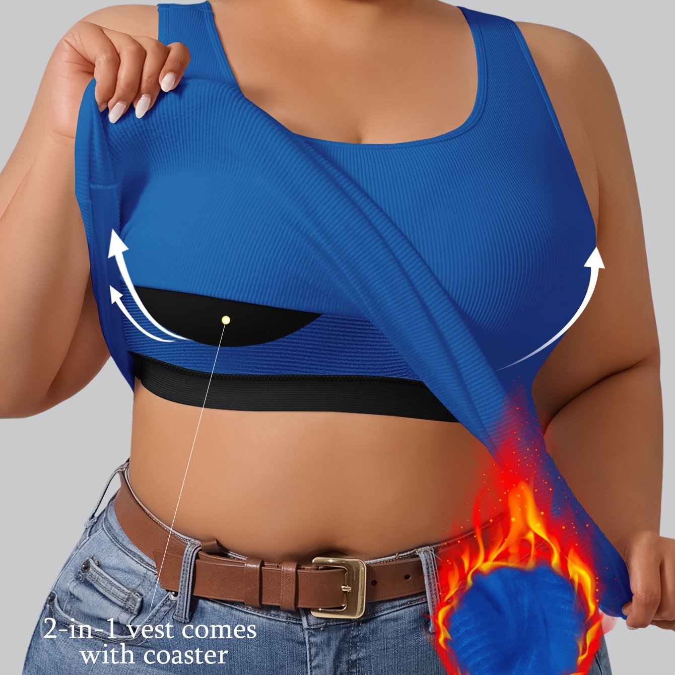 Plus Size Women's Ribbed Sleeveless Tank Top with Built-in Bra Yoga Vest