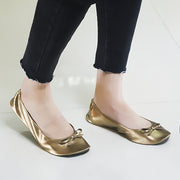 Women's Gold Ballet Flats with Sequin Bow Slip-On Dress Shoes