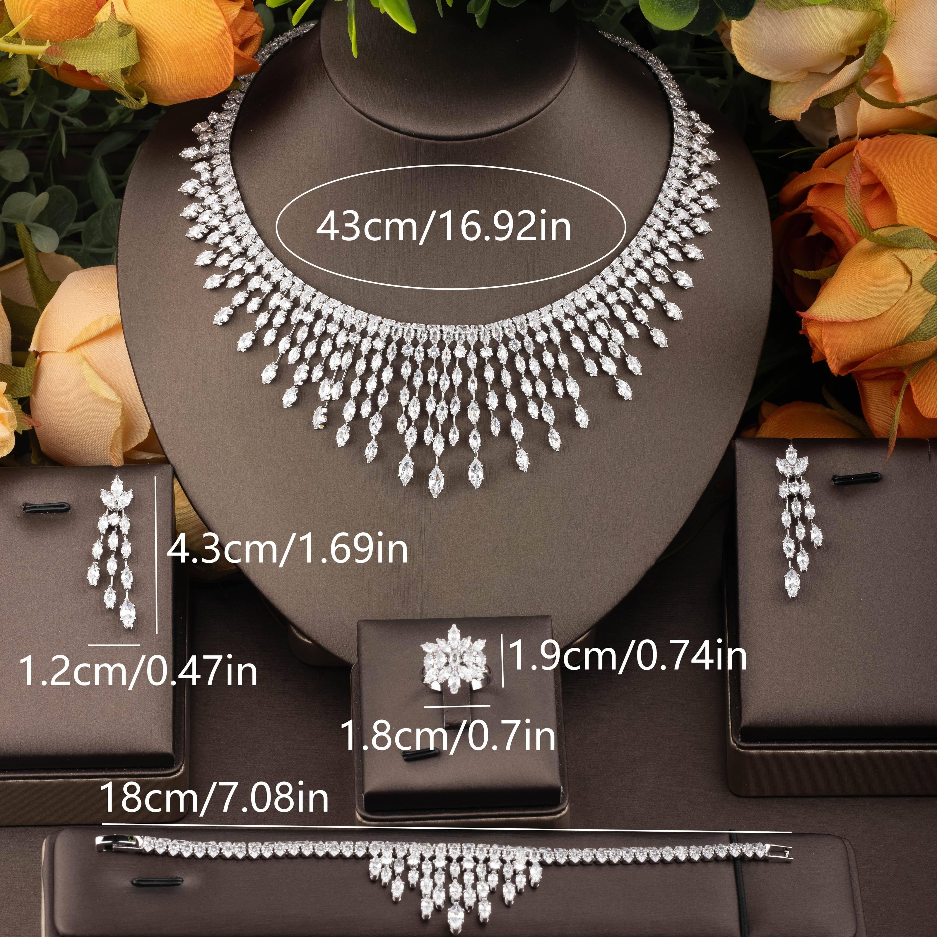 18K Gold-Plated Jewelry Set with Cubic Zirconia Necklace Earrings Bracelet Ring for Weddings