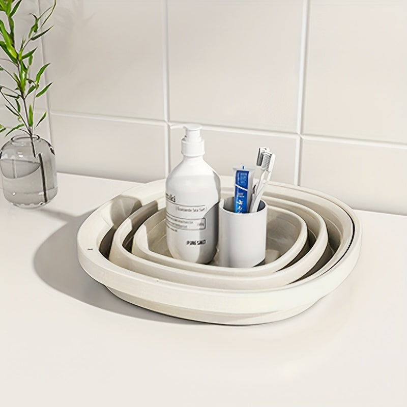 Foldable Plastic Bucket with Handle for Car Wash Camping Fishing and Home Use Creamy White and Grey