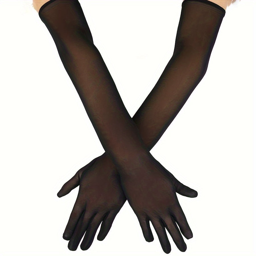 Black Mesh Gloves for Women Sheer Arm Warmers for Opera and Weddings