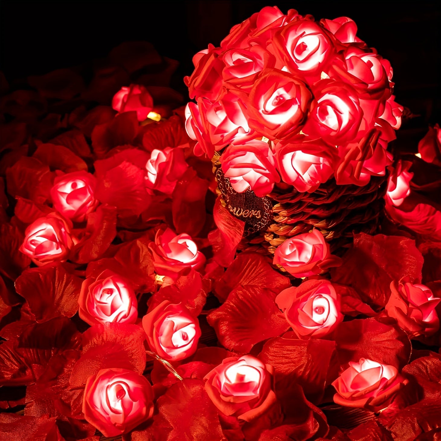 Rosas de LED rojas decoración para el día de San Valentín 149.96cm con 10 LEDs alimentadas por batería