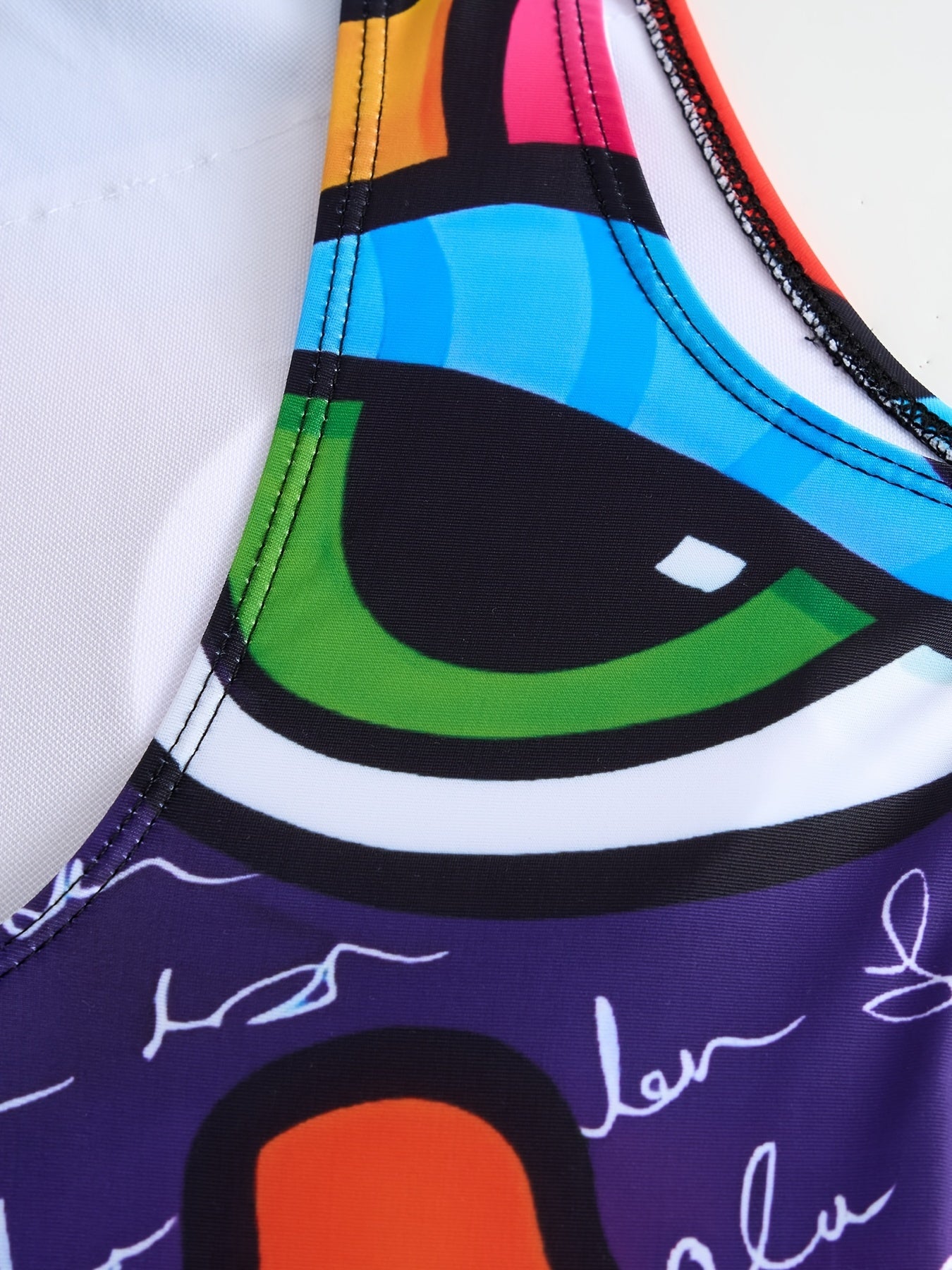 Colorful Abstract Face Print One-Piece Swimsuit for Women High-Stretch Polyester Removable Pads