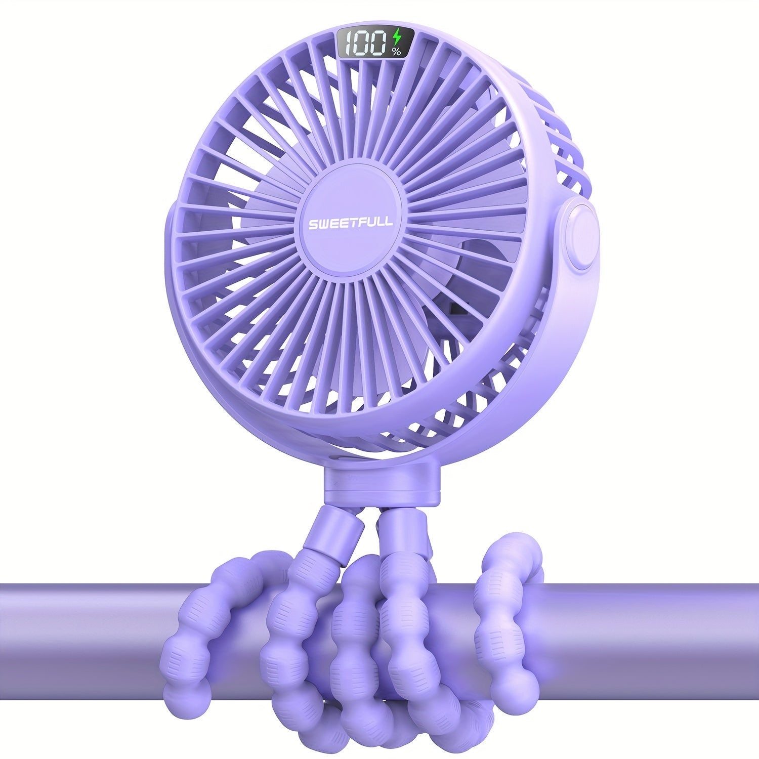 SWEETFULL Портативный вентилятор для коляски с LED-дисплеем, мини-вентилятор с 4 скоростями и перезаряжаемой батареей для личного охлаждения в пути.