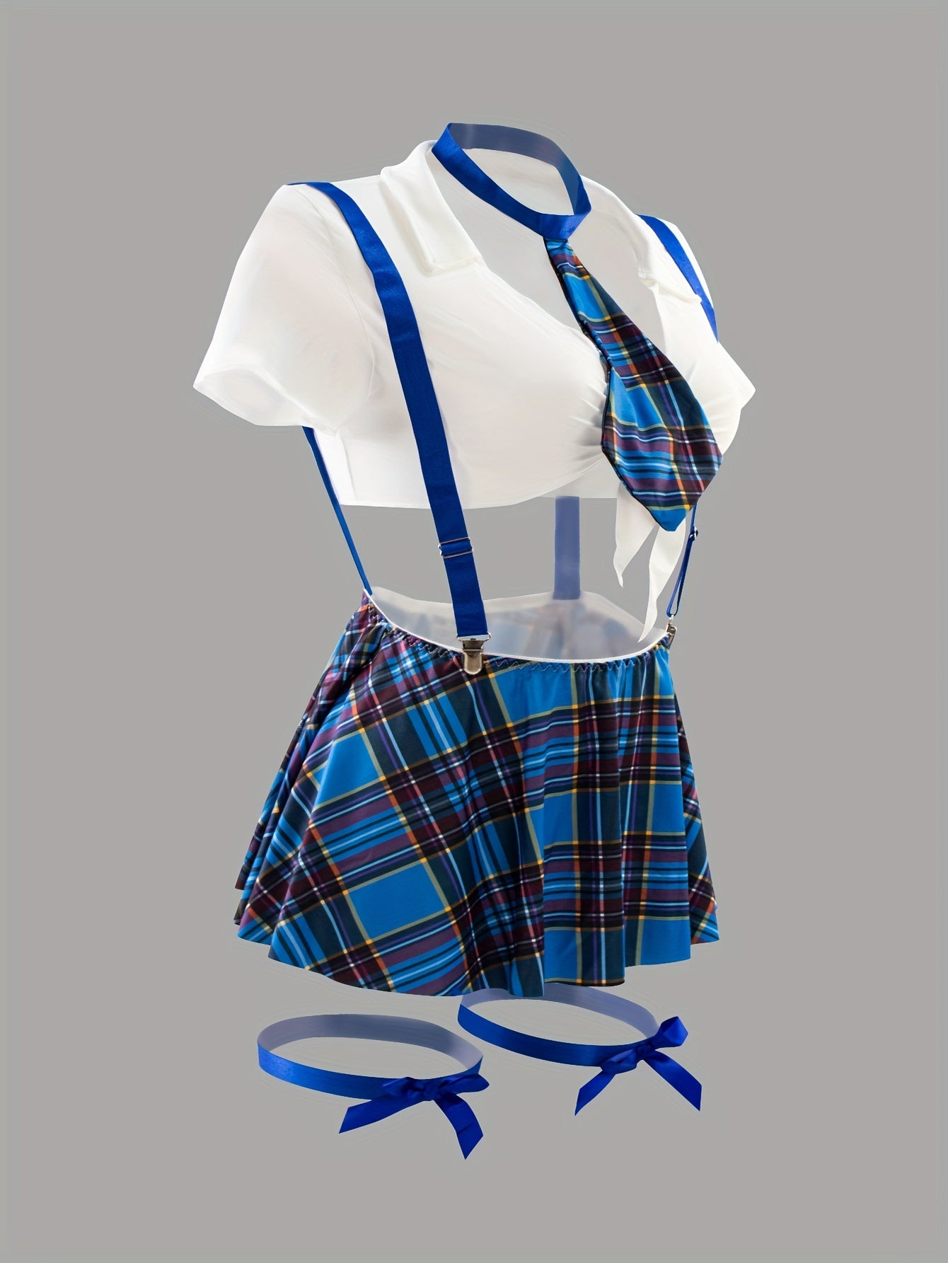 Women'S Preppy Plaid Costume Set with Bralette Skirt Top Underwear