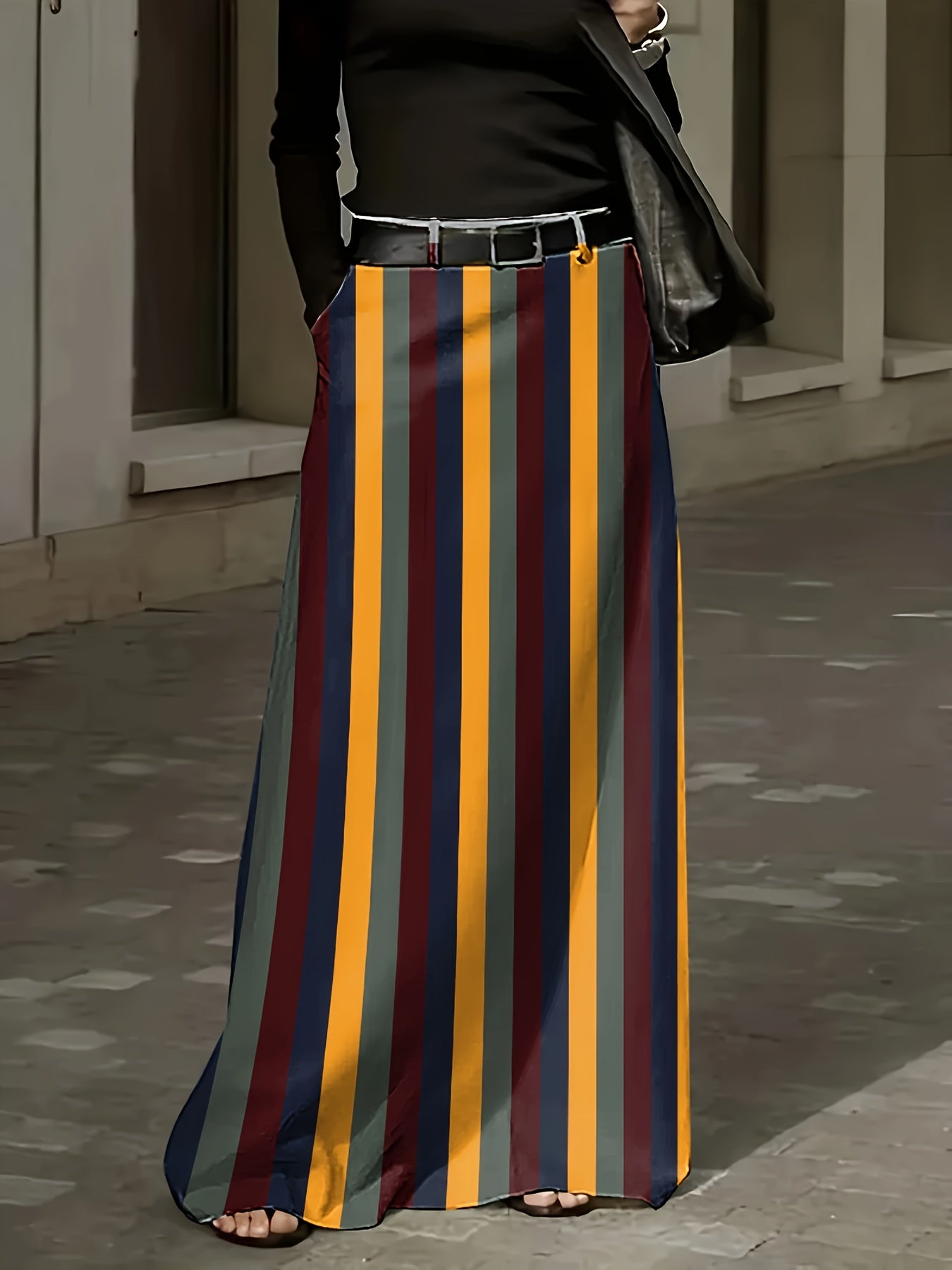 Plus Size Printed Dress with Pockets Polyester Flared Mid-Length All Seasons