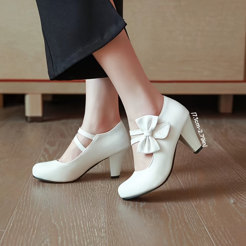Women's PU Mary Jane Heels with Cross Strap Bow Casual Formal Shoes