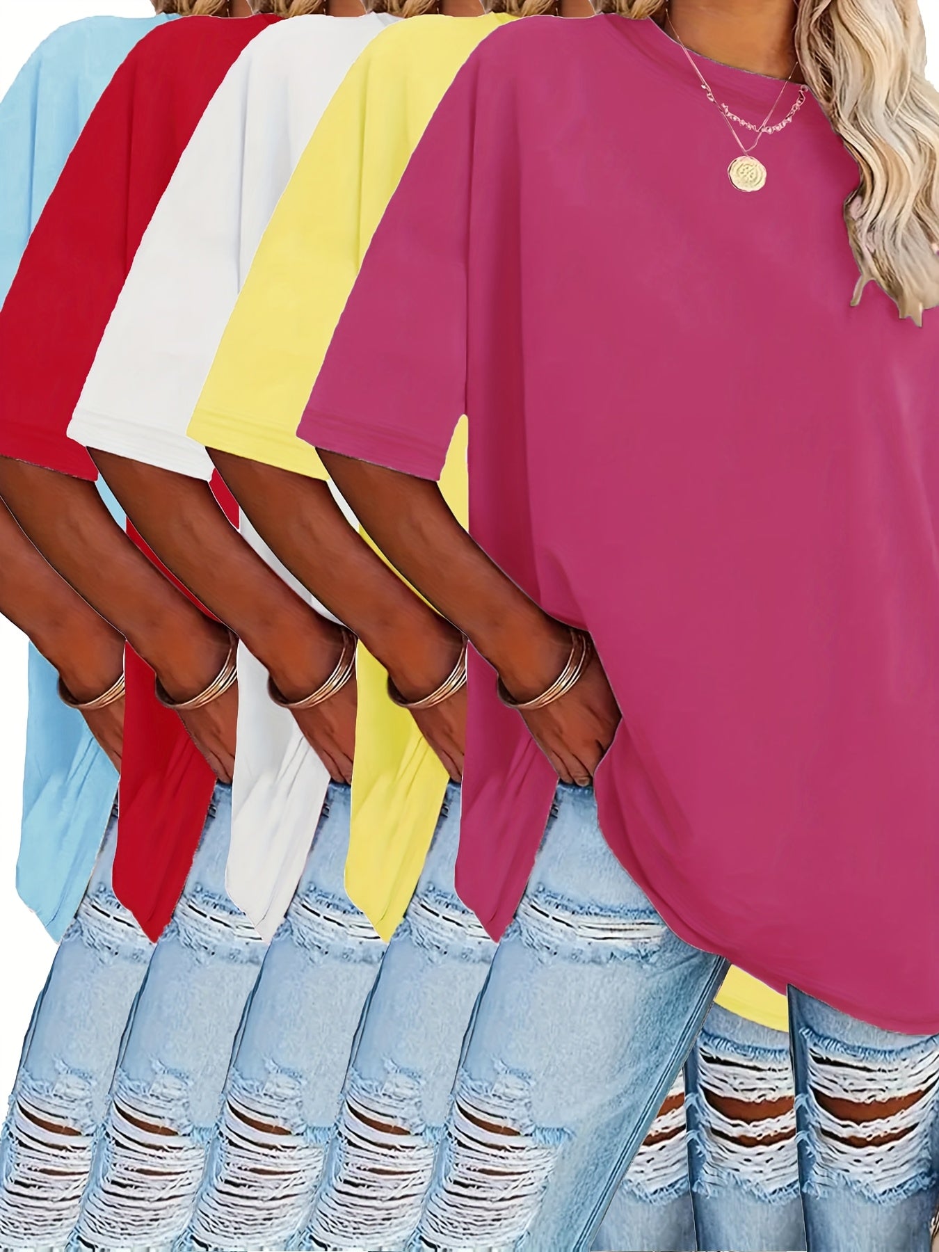 Women's Plus Size Casual T-Shirts Polyester Short Sleeve Vibrant Colors