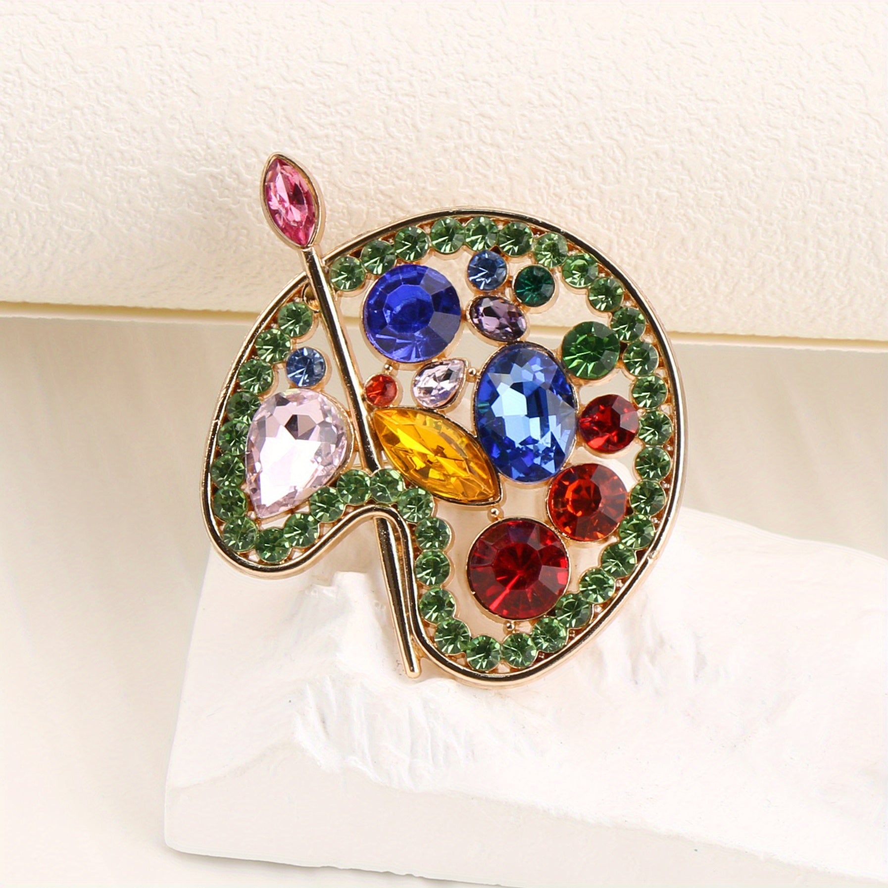 Colorful Rhinestone Fashion Palette Brooch - Perfect for Parties and Banquets, Versatile Collar & Blazer Pin