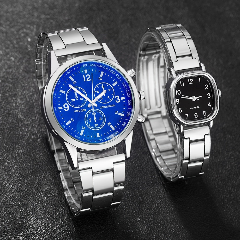 His and Hers Quartz Watch Set with Matching Bracelet Alloy Round Case Non-Waterproof Fashionable Gift
