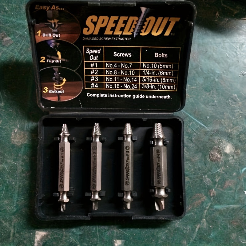 4 Pcs Steel Screw Extractor Set Broken Damaged Oil Drain Tool