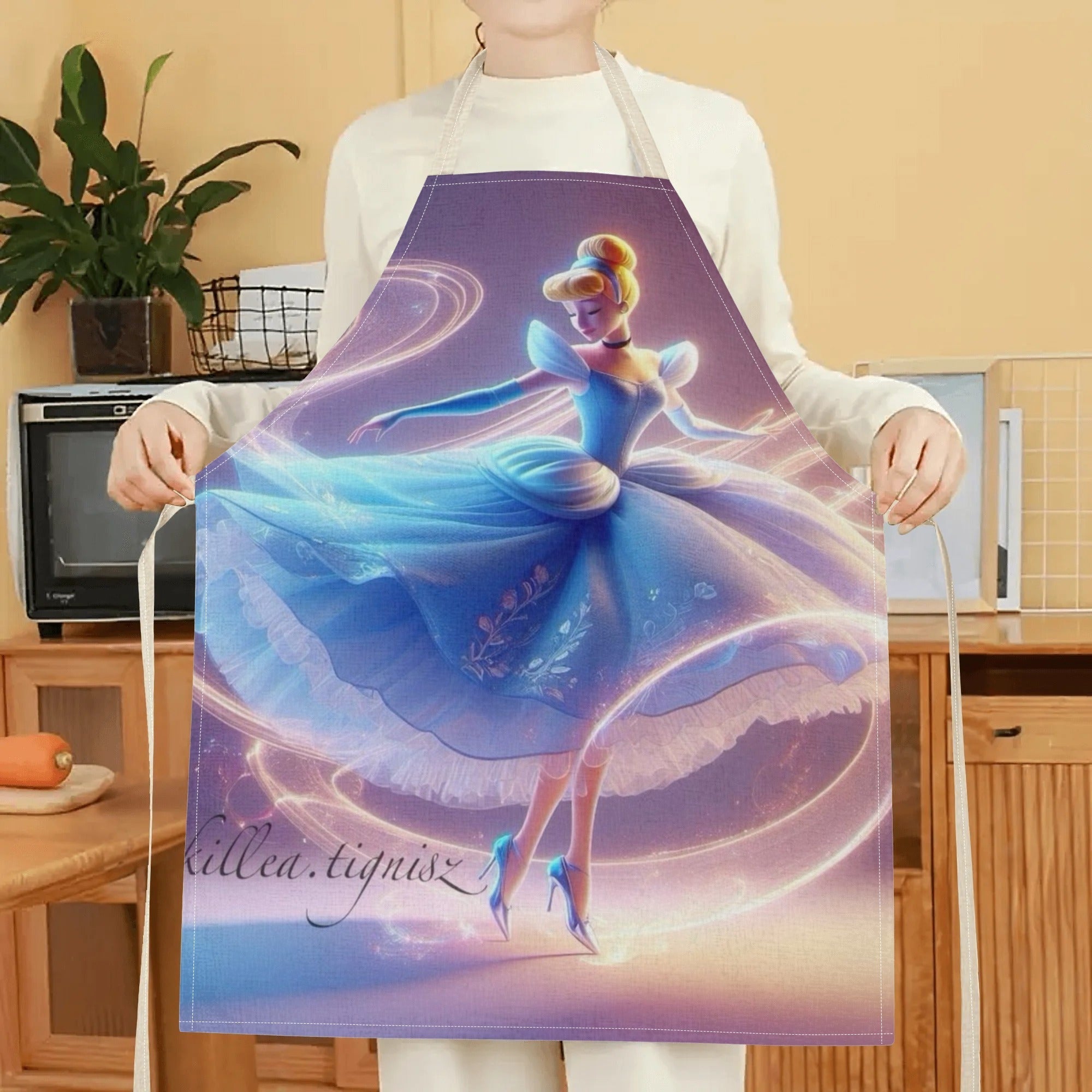 Suv o'tkazmaydigan apron, ko'k, Tanishma, multfilm, gul bilan bezatilgan polyester, oshxona va restoran uchun