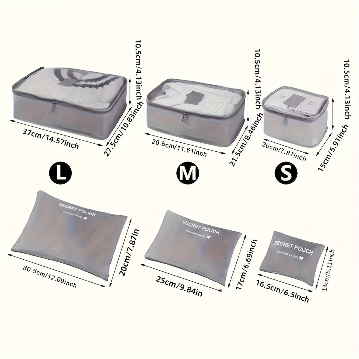 6pcs bolsas de almacenamiento para equipaje de viaje, ligeras, a prueba de polvo, organizadores de maquillaje